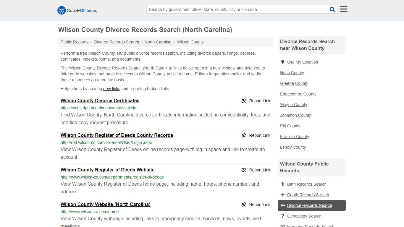 Wilson County Divorce Records Search (North Carolina) - County Office